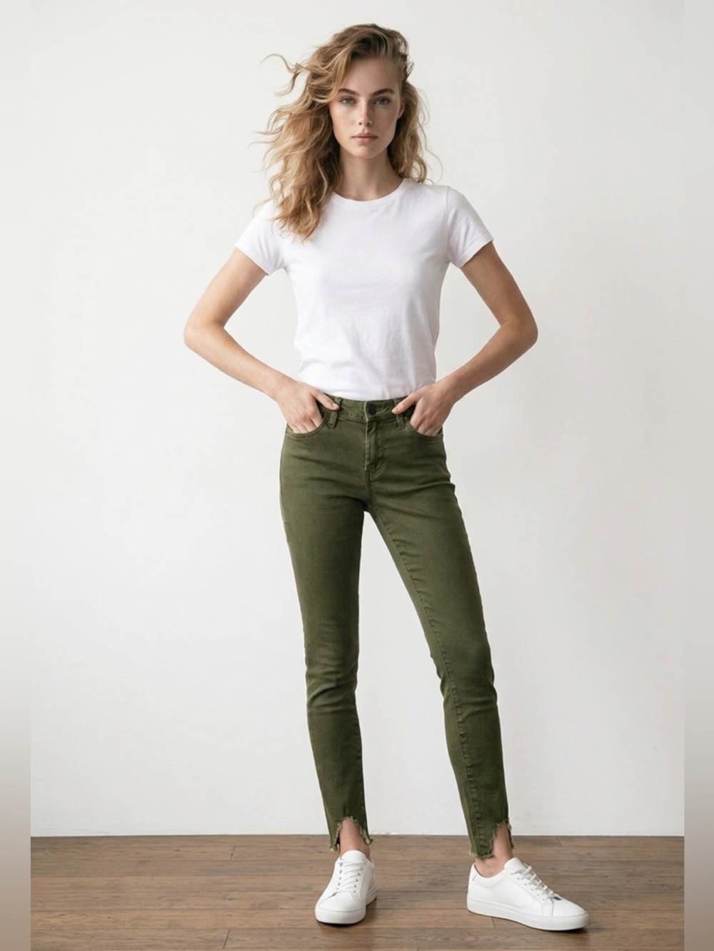 Articles Of Society Olive Green Skinny Jeans with Raw Hem